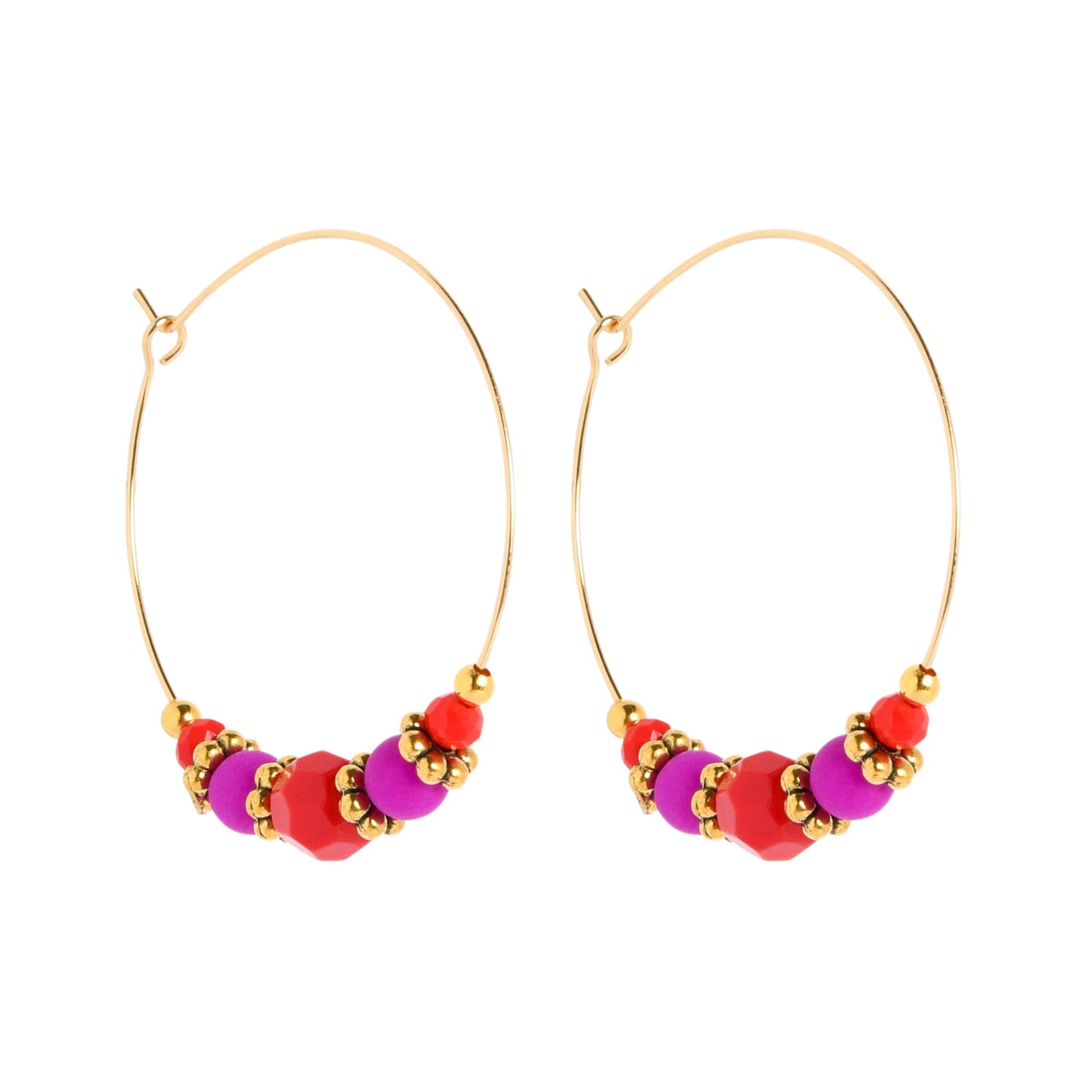 HALF BEADED CIRQUE HOOPS - RED/PURPLE