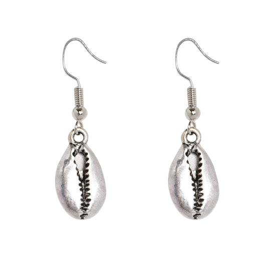 SILVER COWRIE DROPLET EARRINGS