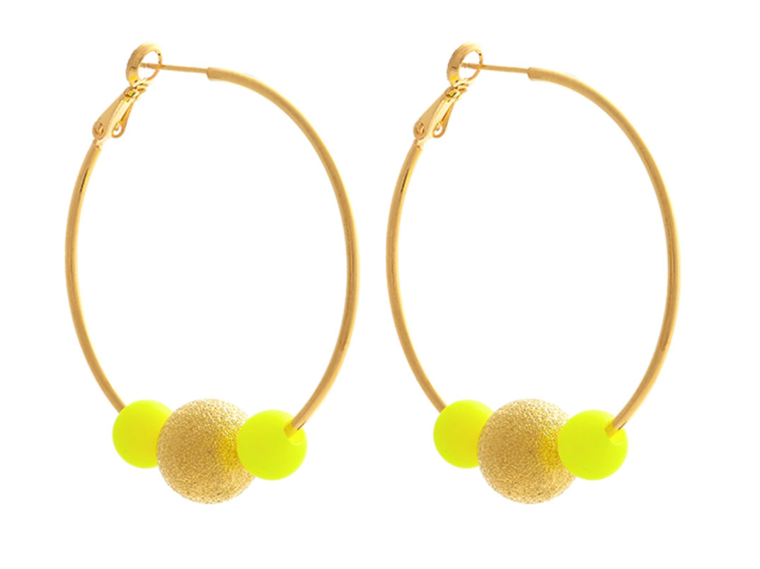 MEDIUM DISCO HOOPLA EARRINGS- YELLOW - Cockatoo